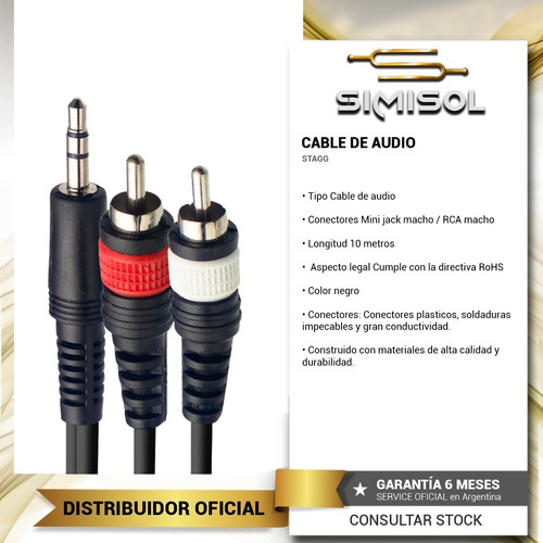 Cable De Audio Rca A Miniplug 3 Metros Stagg Syc3/mps2cm