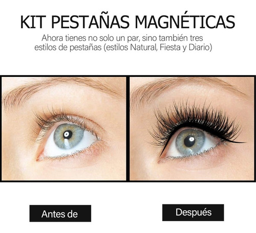 Imagen 6 de 7 de Kit De 6 Pestañas Magnéticas Postizas Y Delineador Líquido