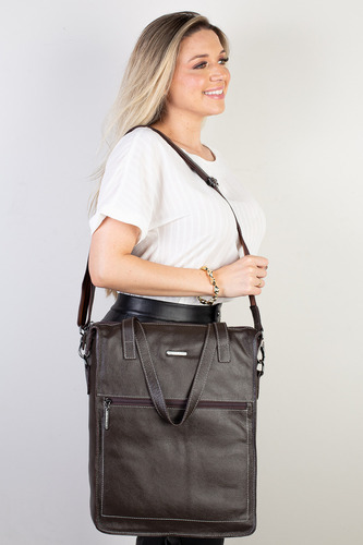 Bolsa Para Notebook Em Couro Liso Grafite Sandra Cor Café
