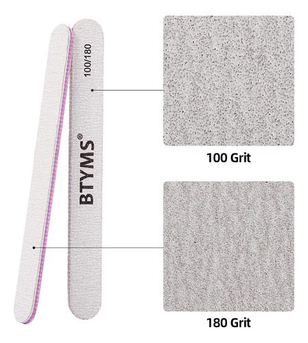 Btyms 25 Limas De Uñas De Grano 100/180 De Doble Cara, Limas