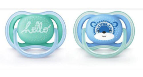 Imagem 2 de 4 de 2 Chupetas Ultra Soft-hello E Urso Azul- 6-18m-philips Avent