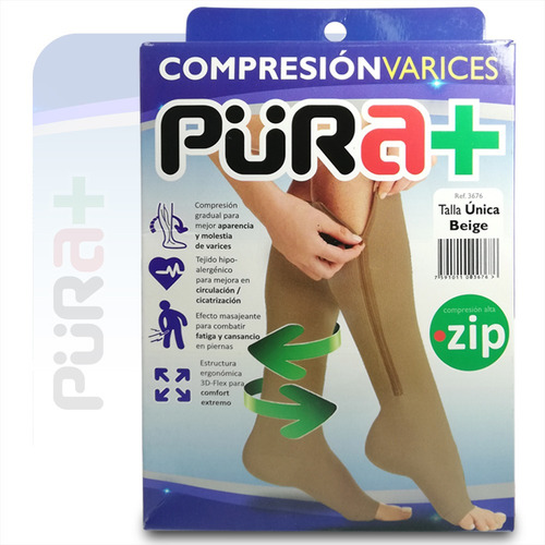 Imagen 3 de 8 de Medias Várices Cremallera Compresión Grad 15 - 20 Mmhg Zip