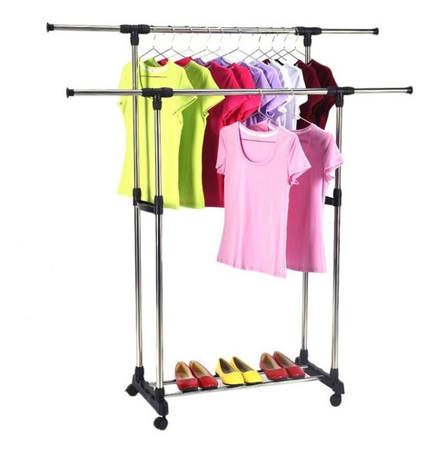 Arara De Roupas Dupla Regulável Em Aço Cromado Closet Abs