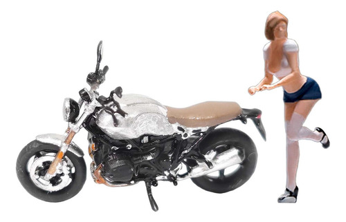 Figuras A Escala 1/64, Personaje De Chica Y Motocicleta De