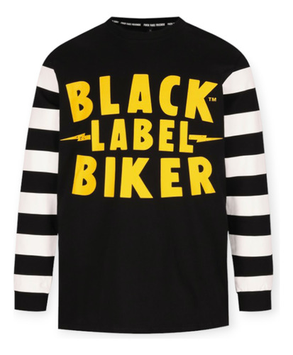 Playera Black Label Biker Oilers Negra Manga Larga