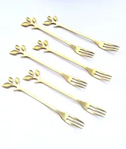 Comprar Set X6 Tenedores Dorados Acero Inox Copetin Postre 12cm