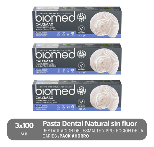 Pack 3 Pasta Dental Natural Anti Caries Biomed Calcimax 100g