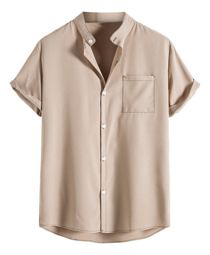 Camisa De Manga Corta Con Cuello Alto Para Hombre, Manga Cor