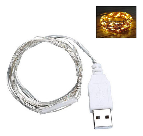 Cuerda De 30 Pies De Luces Led Usb Alambre De Plata Bod...