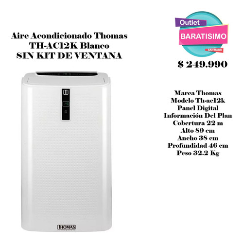 Aire Acondicionado Thomas Th-ac12k Blanco Sin Kit De Ventana