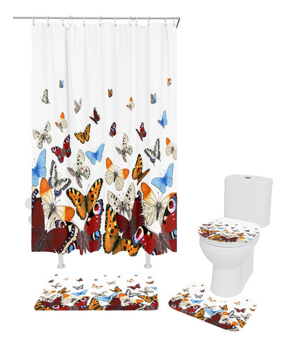4pcs Set De Cortina De Ducha Mariposa Rústica Degradada