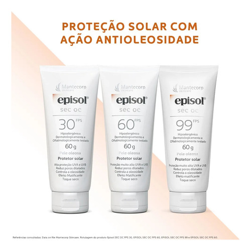 Protetor Solar Mantecorp Episol Sec Oc Rosto Fps 99 60ml Lev