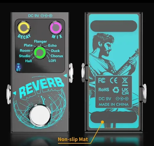 Pedal Rohs Digital Reverb Guitarra Voz 9 Modos Usb Bluetooth Preto