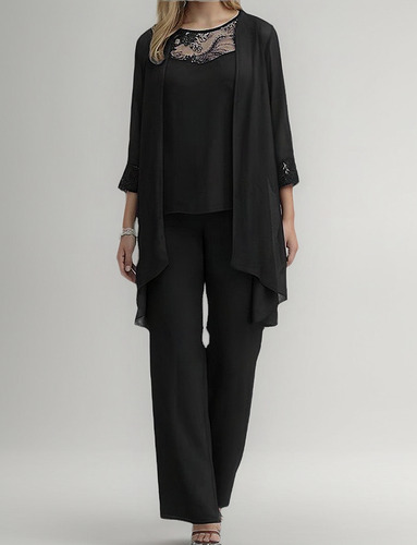 S Elegante Traje De Fiesta Top + Pantalones+capa Conjunto