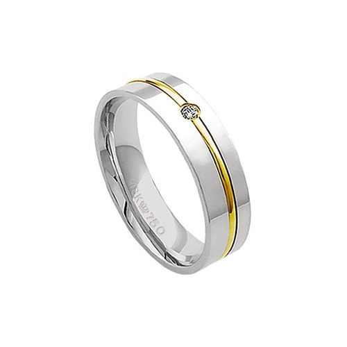 Aliança Anatômica De Ouro E Ouro Branco 18k 750 Com 1 Brilh