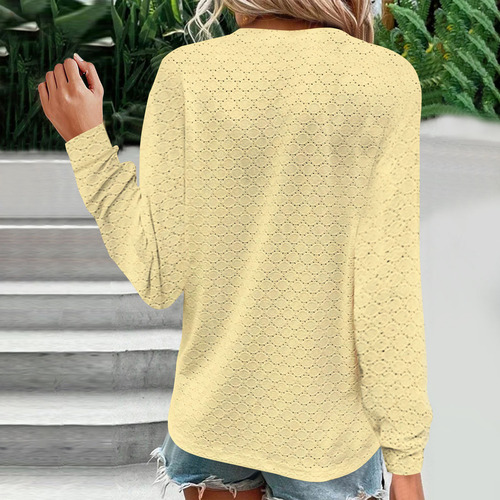 Camiseta Feminina De Manga Comprida Com Decote Em V
