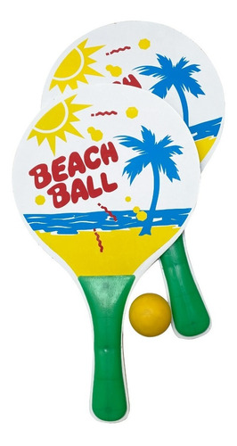 Paleta Playa  Set X 2 Madera Con Pelota Tenis Juego Verano !