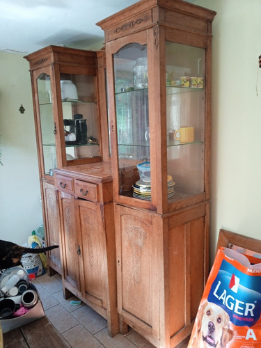 Mueble Cristalero Antiguo De Roble 