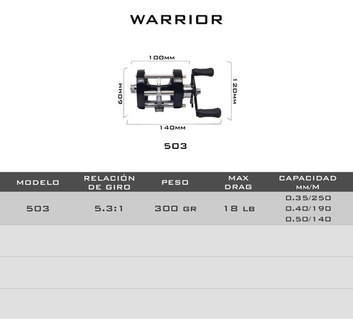 Imagen 5 de 6 de Reel Rotativo Caster Warrior 503 Aluminio 3 Rulemanes 5.3:1