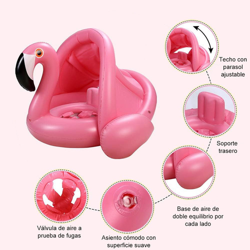 Flotador Inflable De Piscina Para Bebés Flamenco Con Toldo