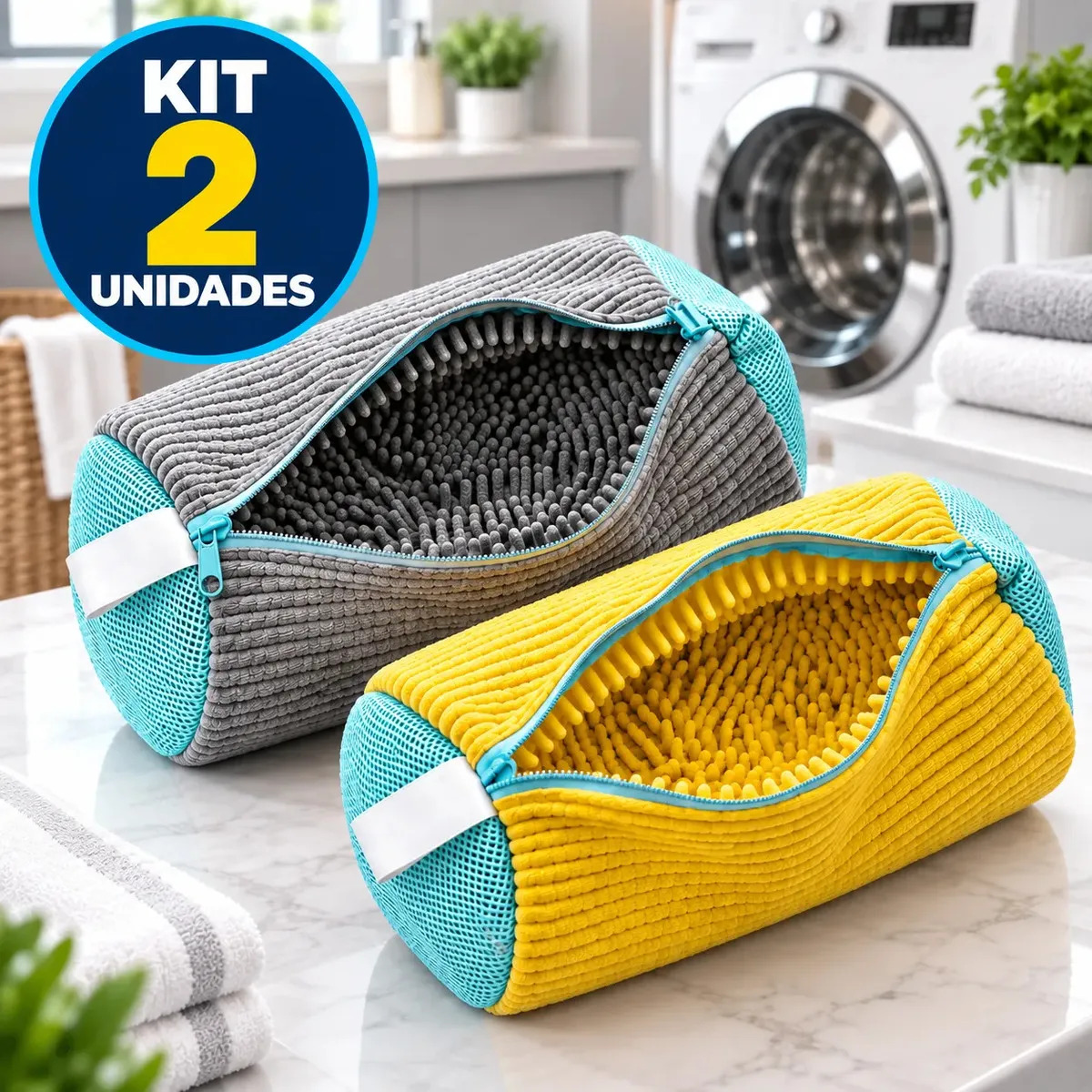 Kit 2 Sacos para Lavar Tênis e Sapatos na Máquina com Zíper Reforçado proteção dos calçados Fibras e cerdas macias Lupita