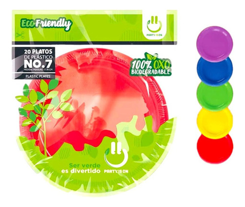 20 Platos De Plastico No.7 Colores Surtidos Para Fiesta
