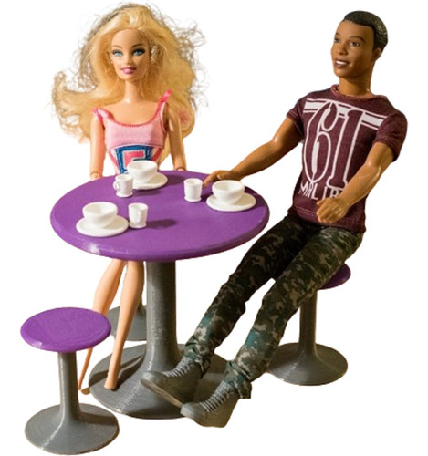 Accesorios Casa De Barbie Set Mesa Sillas Platos Tazas X 2