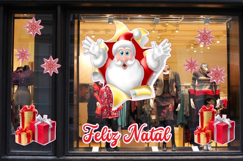 Adesivo Natal Para Vitrine Com Papai Noel Grande