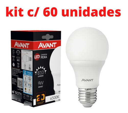 Kit Com 60un Lâmpada Led 9w Avant 6500k Bivolt