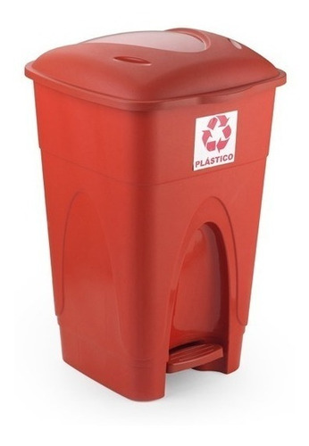 Lixeira Para Reciclagem Plástico Vermelho 65 Litros Pedal
