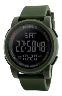 Relógio de pulso Skmei 1257 com corpo verde, digital, para masculino, fundo preto, com correia de poliuretano cor verde, subdials de cor cinza, ponteiro de minutos/segundos cinza, bisel cor verde, l