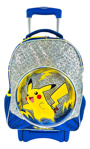 Mochila Rueditas Carrito Original Pokemon Pikachu Primaria Azul Pokémon