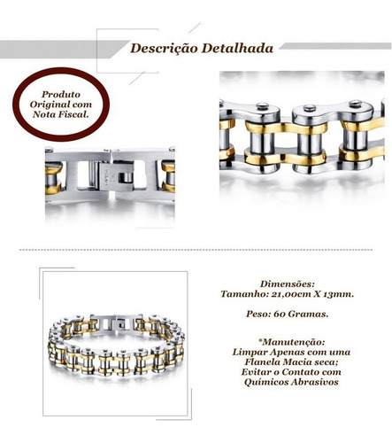 Pulseira Masculina Em Aço Inoxidável 316l + Banho Ouro 18k