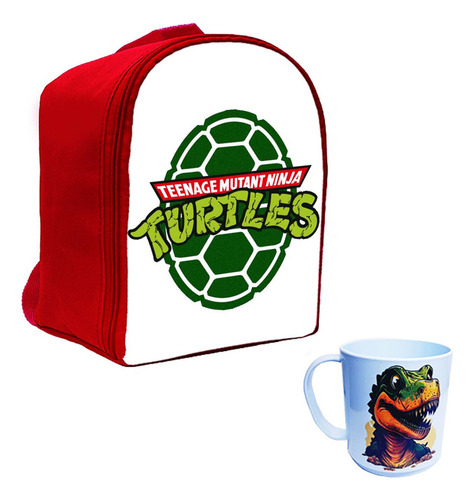 Kit Mochila Jardin Roja Tortugas Ninjas Y Taza #a 14