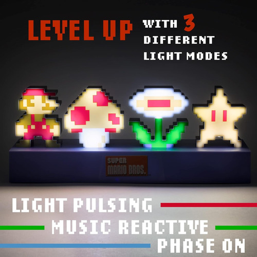 Paladone Super Mario Bross Icons Light Lampara Simbolos Azul Acero