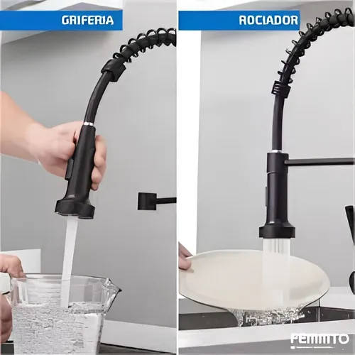 Canilla Grifo Monocomando Flexible Extensible Cocina Mesada Negro Mate
