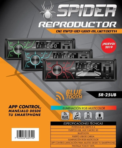 Super Radio Doble Usb Sd Carga Bluetooth Touch 7 Colores App