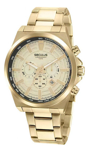 Relógio Seculus Masculino Dourado Chronograph Fundo Preto
