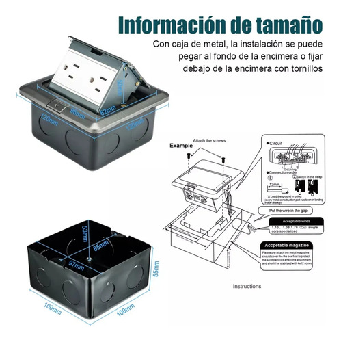 Oraab 2 Tomas Emergentes De Suelo Tipo Empotrado, Caja Oculta De Enchufe Con Tapa Abatible, Ideal Para Encimeras En Hogares Y Oficinas, Diseño Discreto Y Funcional Para Múltiples Usos Eléctricos