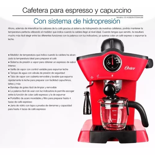 Cafetera de vapor para espresso y cappuccino Oster® roja - Oster