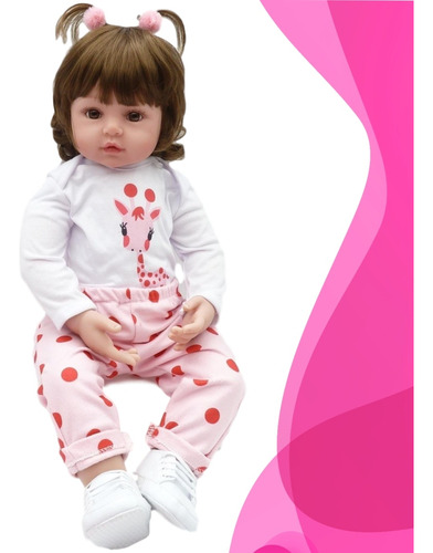 Boneca Bebê Reborn Menina Girafinha De Pelúcia Corpo De Silicone