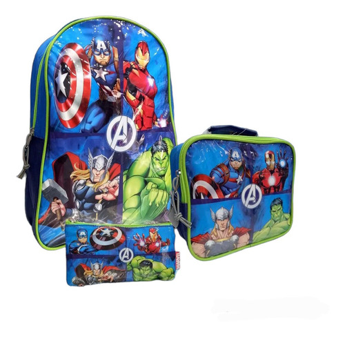 Combo Escolar Morral Lonchera Cartuchera Avengers Original 