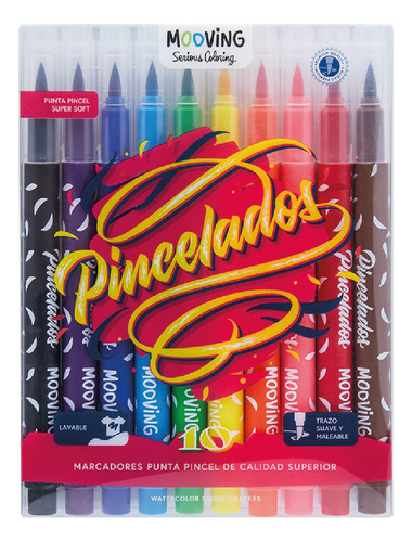 Marcadores Punta Pincel Pincelados Mooving X 10 Colores