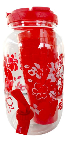 Dispensador De Agua De Plástico Rojo Con Vasos