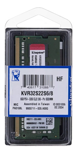 Memoria Kingston 8gb Ddr4 3200 Sodimm Notebook Tranza