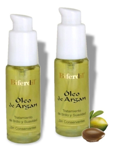 Imagen 1 de 4 de Oleo De Argan Biferdil Brillo Y Anti Frizz Fco 30ml Pack 2un