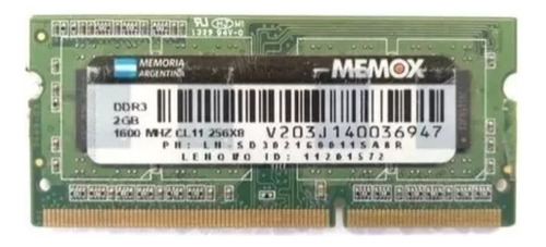Memoria Ram Notebook Sodimm Ddr3 2gb 1600mhz Memox Lenovo