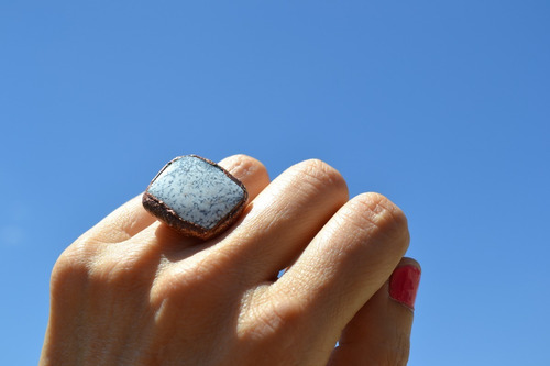 Imagen 7 de 10 de Anillo De Agata Y Cobre, Piedra Natural, Joyeria De Autor