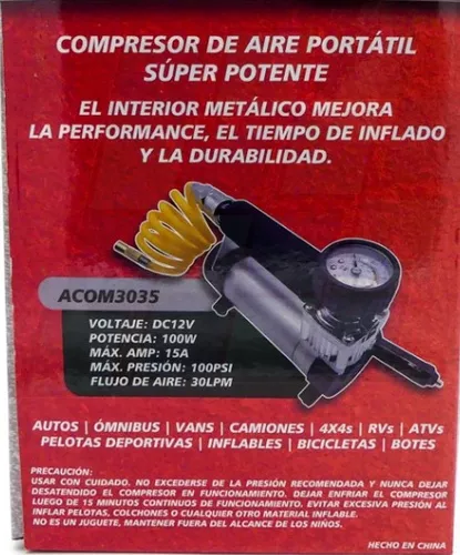 Mini Compresor Aire 12V Portatil Vehiculos Inflado