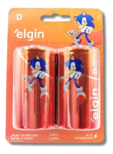 02 Pilhas Baterias D Zinco Elgin - 1 Cartela